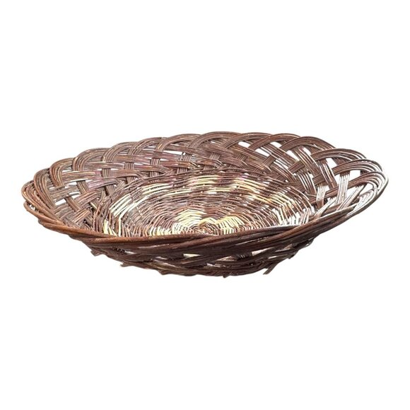 Handwoven Round Pine Needle Straw Basket Rustic Brown Storage Centerpiece 19" - Picture 1 of 5